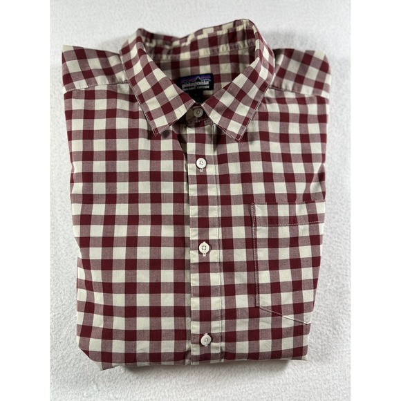 Patagonia Mens red and white Checked Organic Cotton Short Sleeve Shirt L - Picture 8 of 8